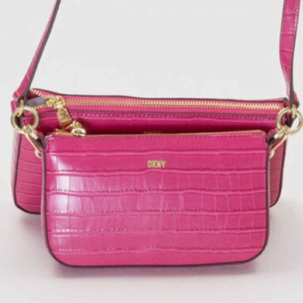 DKNY Double Crossbody Hot Pink Chain Bag Set of 2 Bags AUTHENTIC NEW - Picture 4 of 14